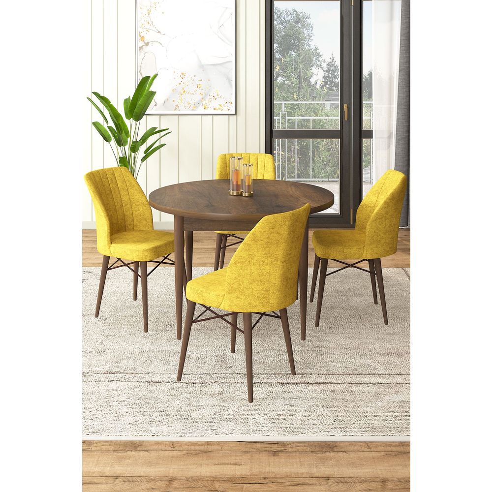 Rox - Baroque, Mustard Baroque Set Trpezarijskog Stola i Stolica (5 Komada) slika 1