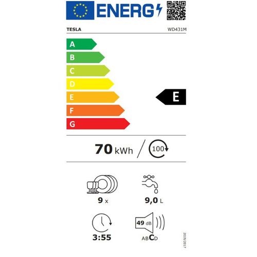 Tesla WD431M Mašina za pranje sudova, 9 kompleta, Širina 44.8 cm, Bela boja slika 6