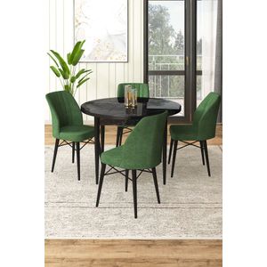 Rox - Crni Mramor, Khaki Crni Mramor - Set Trpezarijskog Stola i Stolica (5 Komada)