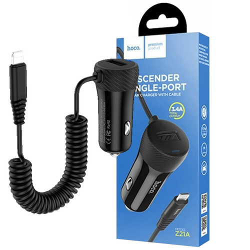 hoco. Auto punjač za Lightning kabelom,  1 x USB, 2.4 A max. - Z21A Ascender Lightning slika 1