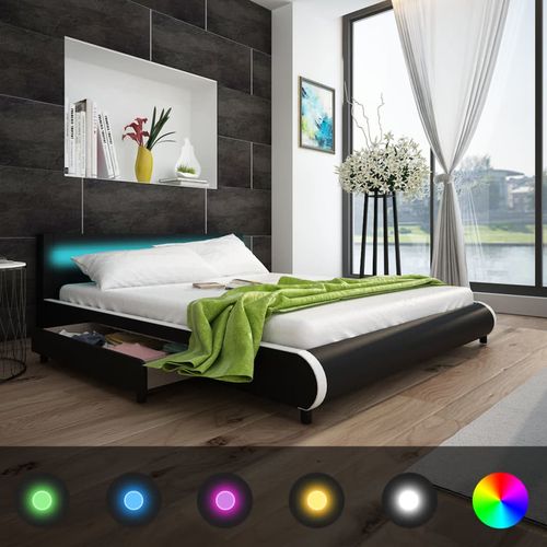 Okvir za krevet od umjetne kože s ladicama i LED svjetlom crni 180 x 200 cm slika 32