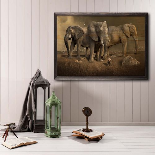 Wallity Drvena uokvirena slika, Elephant Horde XL slika 1