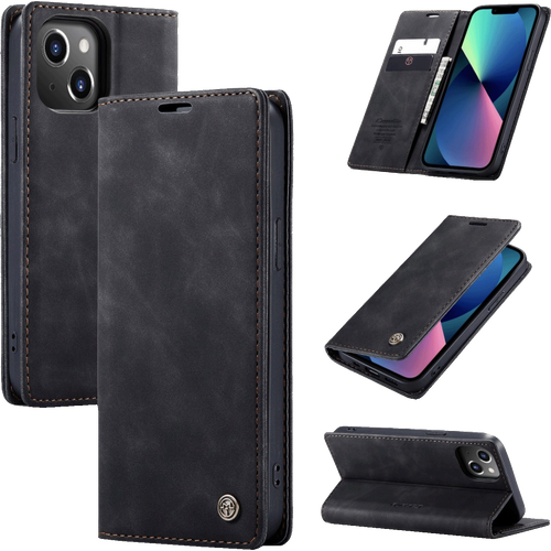 CaseMe Futrola preklopna za iPhone 14, koža, crna - Flip Leather Phone Case iPhone 14 slika 3