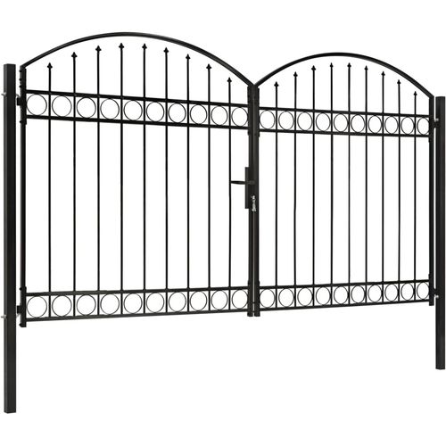 Dvostruka vrata za ogradu s lučnim vrhom čelična 300x200 cm crna slika 7
