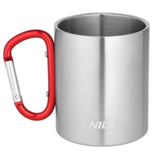 Nc17110 šalica za kampiranje s karabinerom 300 ml nehrđajući čelik crvena nils camp