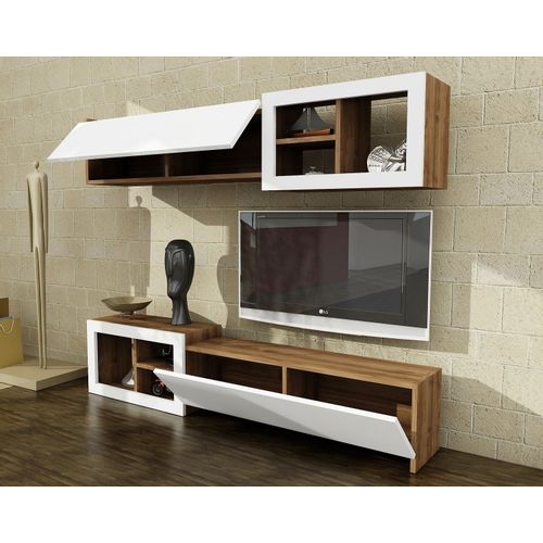 Woody Fashion TV jedinica, Bijela boja Orah, Prag - White, Walnut slika 3