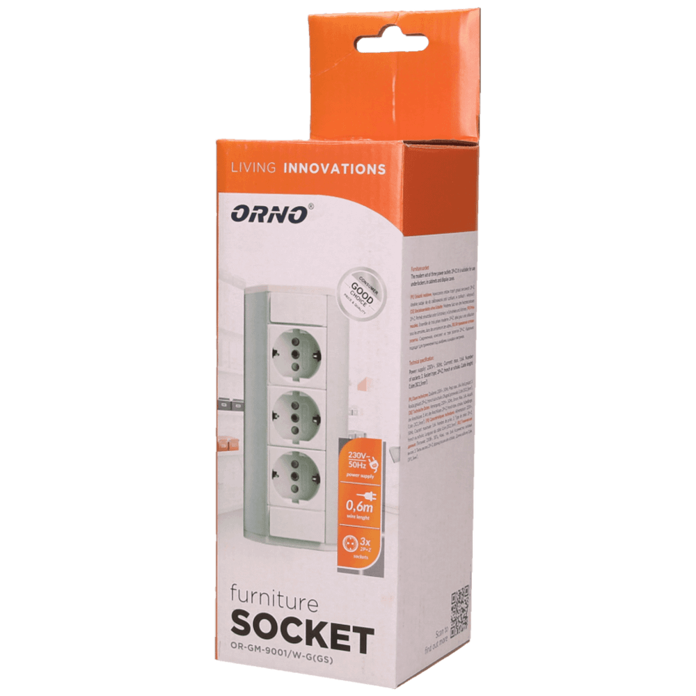 Orno Produžni kabel sa 3 x Schuko utičnice, ugradbena - OR-GM-9001/W-G(GS) slika 2