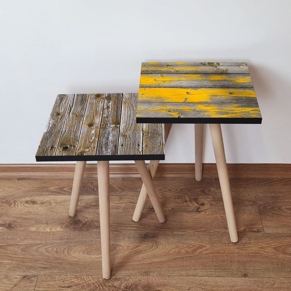Nesting stolovi 2Shp478 - (2 komada) - boje: smeđa, siva, žuta slika 1