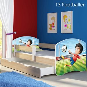 Dječji krevet ACMA s motivom, bočna sonoma + ladica 180x80 cm 13-footballer