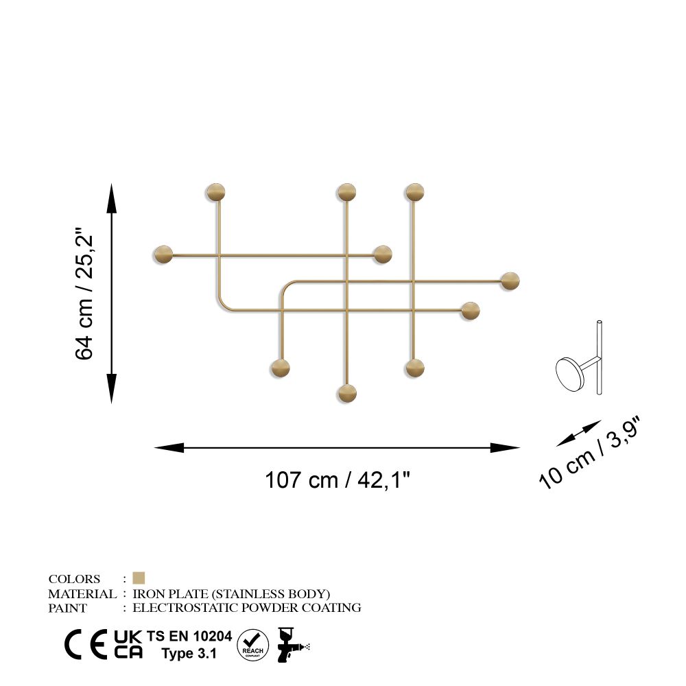 Metal wall hook Samara-A, colour: gold slika 6