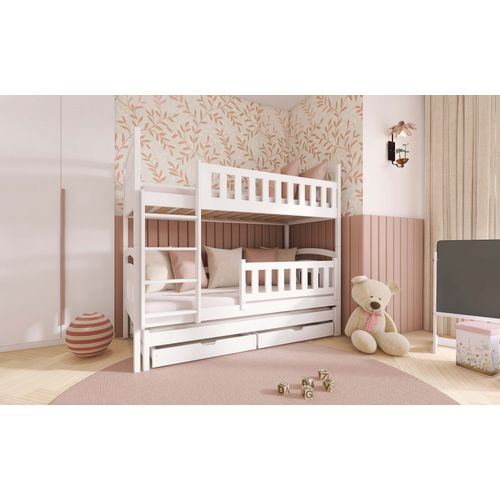 Drveni Dečiji Krevet Na Sprat Blanka Sa Tri Kreveta I Fiokom- Beli - 160*80 Cm slika 1