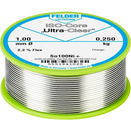 Felder Löttechnik ISO-Core ''Ultra-Clear'' Sn100Ni+ lemna žica, bezolovna svitak  Sn99,25Cu0,7Ni0,05  0.250 kg 1 mm slika 2