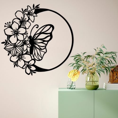 Wallity Metalna zidna dekoracija, Butterfly And Flower slika 1