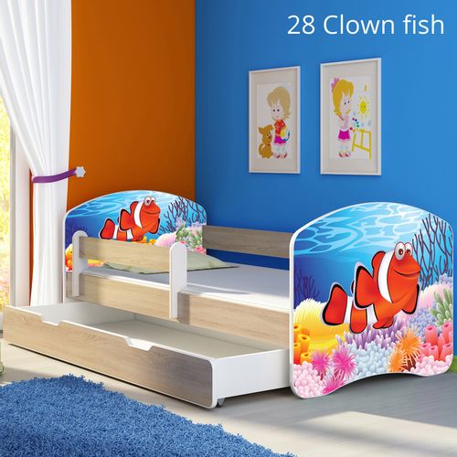 Dječji krevet ACMA s motivom, bočna sonoma + ladica 140x70 cm 28-clown-fish slika 1