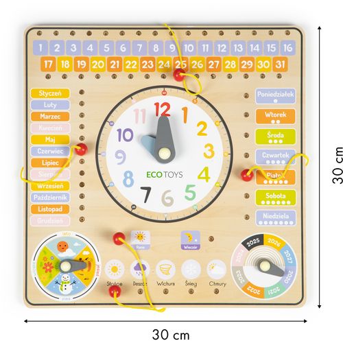Drvena ploča za učenje čitanja vremena i kalendara s dodacima slika 5