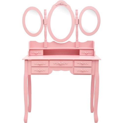 Toaletni stolić sa stolcem i trostrukim ogledalom ružičasti slika 24