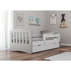 Drveni dečiji krevet Classic sa fiokom - 180x80 cm - sivi