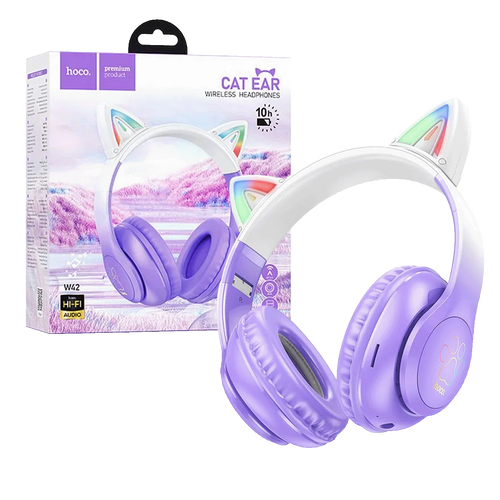 hoco. Bežične stereo slušalice, Bluetooth v5.3, 400mAh - W42 Cat Ears, Purple Grape slika 1