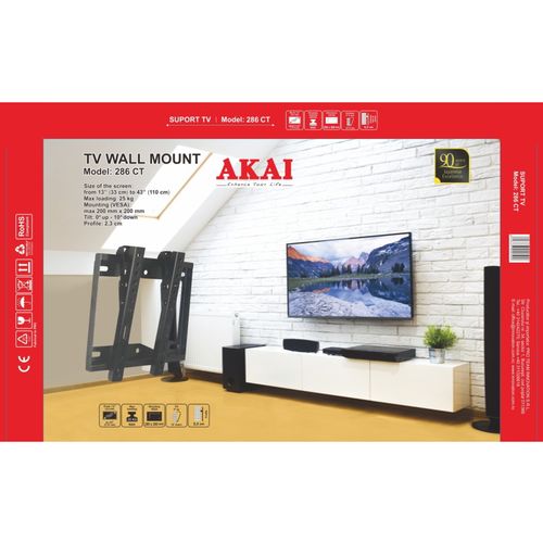 AKAI zidni nosač za TV 33-43", do 25Kg, VESA 200x200, libela, nagib 286CT slika 2