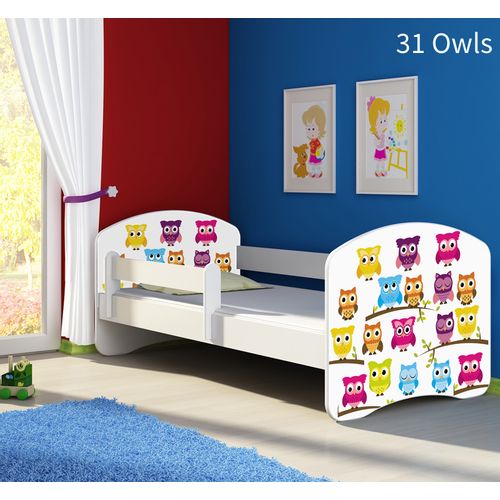 Dječji krevet ACMA s motivom, bočna bijela 160x80 cm 31-owls slika 1
