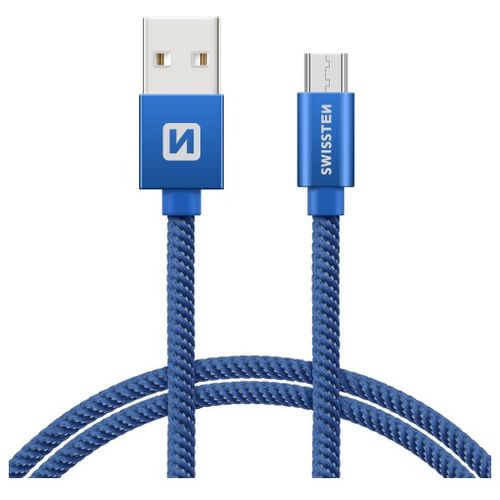 SWISSTEN kabel USB/microUSB, platneni, 3A, 2m, plavi slika 1
