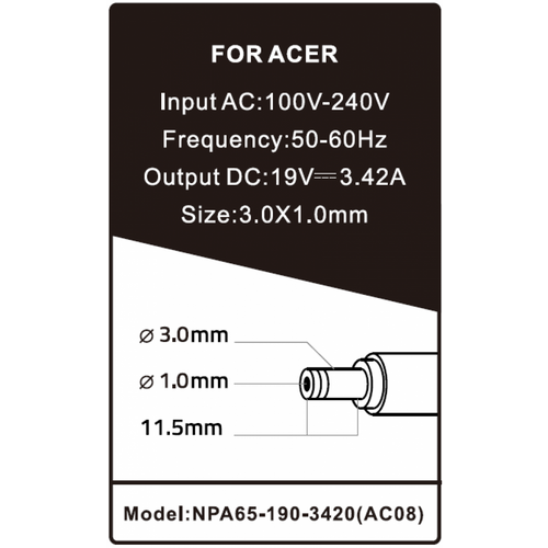 NPA65-190-3420 (AC08) ** Gembird punjac za laptop 65W-19V-3.42A, 3.0x1.1mm (715) slika 3