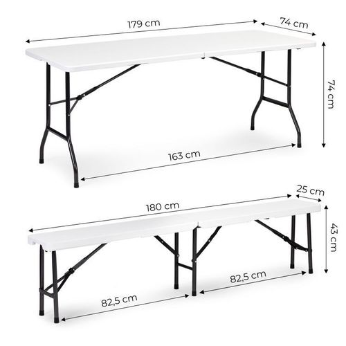 ModernHome Sklopivi sto 180cm + 2 klupe beli NZK-180S + 2PCS BK-180 slika 6