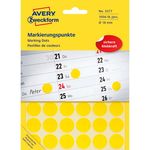 Avery Zweckform 3377 naljepnice točke 18mm žute slika 1