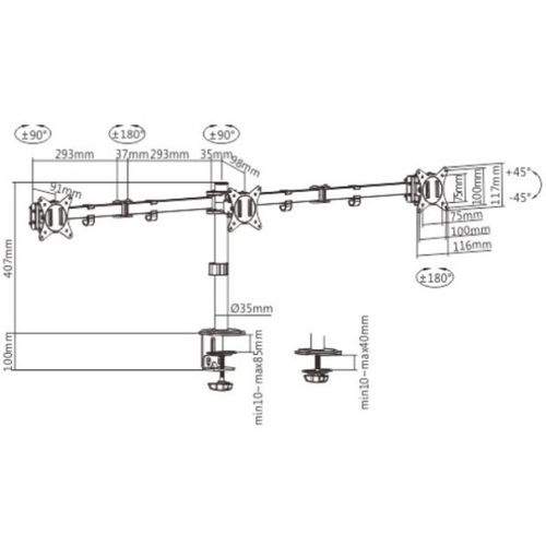 MA-D3-01 Gembird Podesivi stoni drzac za monitor sa tri ruke,tilt,rotacija, okretanje, 17-27 max.7kg slika 2