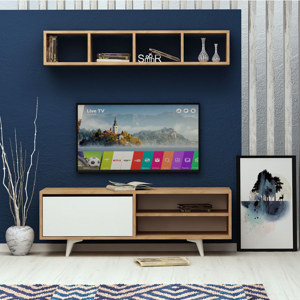 TV komoda Duku u boja hrasta i bijela slika 1