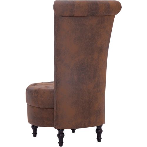 Stolica s visokim naslonom od umjetne brušene kože smeđa slika 19