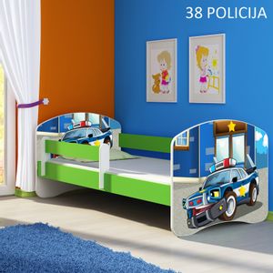 Dječji krevet ACMA s motivom, bočna zelena 140x70 cm 38-policija