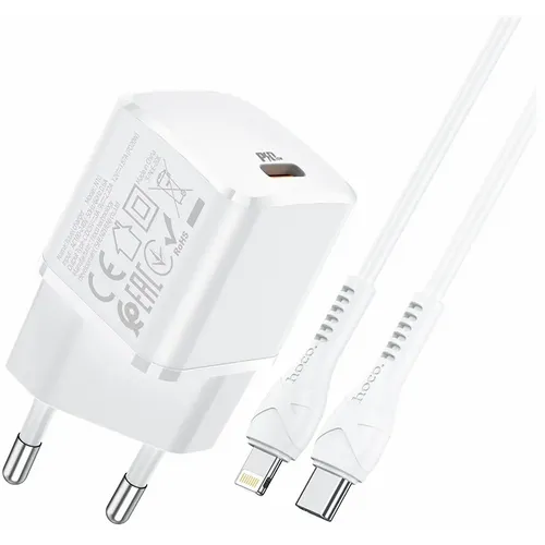 HOCO putni punjač Type C + kabel za iPhone Lightning 8-pin Power Delivery 20W Starter N10 bijeli slika 3