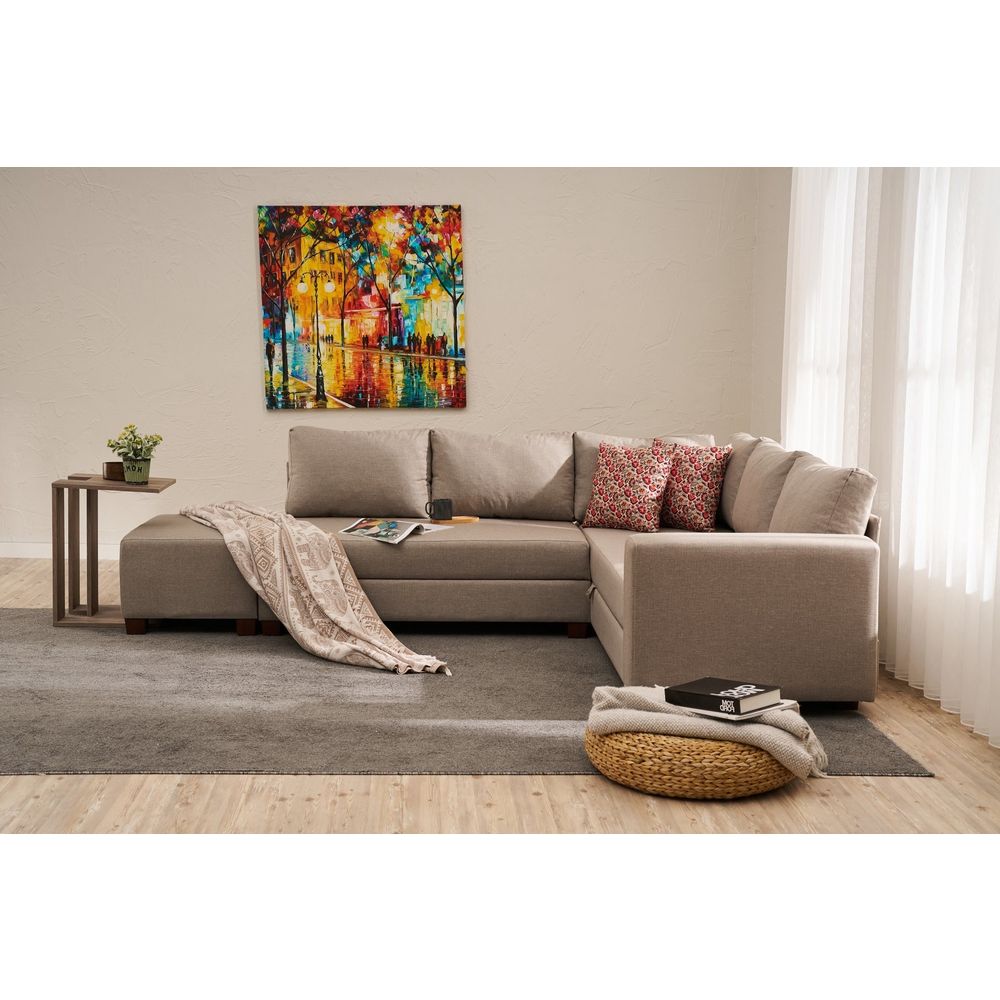 Aly Right - Bež Ugaona Sofa na Razvlačenje slika 1