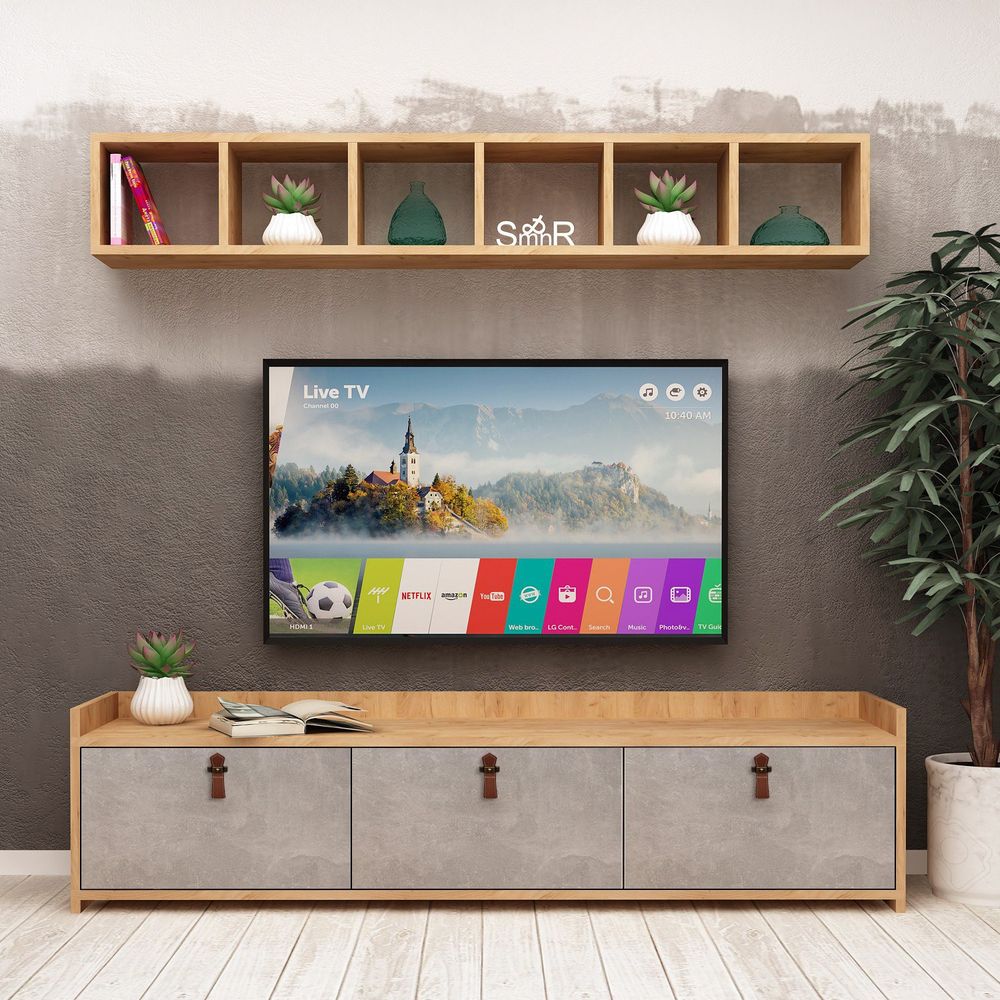TV komoda Sleppa u hrastu i bijeloj boji slika 1