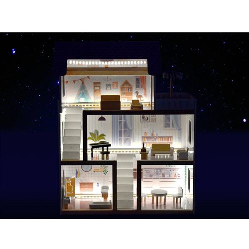 Drvena kućica za lutke u Boho stilu s LED rasvjetom slika 3