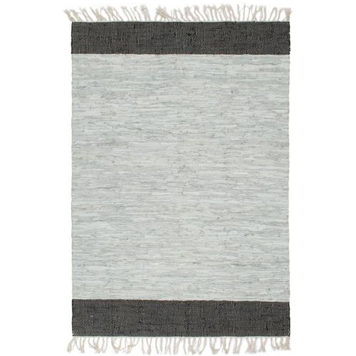 Ručno tkani tepih Chindi od kože 80 x 160 cm svjetlosivi i crni slika 16