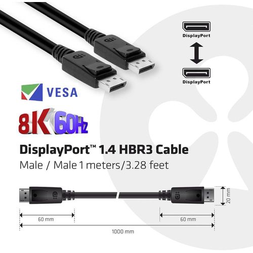 club3D DisplayPort priključni kabel DisplayPort utikač, DisplayPort utikač 1.00 m crna CAC-2067 vatrostalan, Ultra HD (8K) DisplayPort kabel slika 1