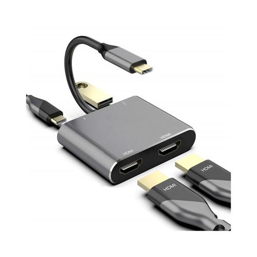 E-GREEN Adapter USB 3.1 tip C (M) - 2 x HDMI + USB 3.0 + PD 60W (4 u 1) slika 1