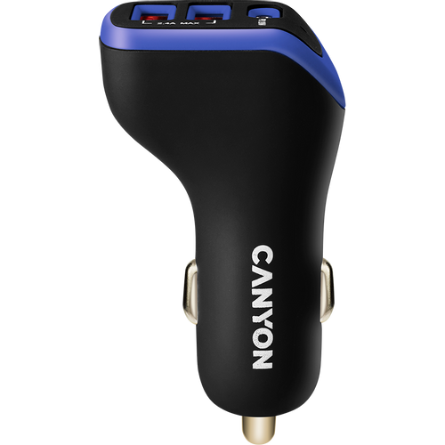 CANYON Universal 3xUSB car adapter, Input 12V-24V, Output DC USB-A 5V/2.4A(Max) + Type-C PD 18W, with Smart IC, Black+Purple with rubber coating, 71*39*26.2mm, 0.028kg slika 2