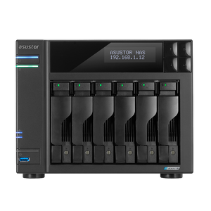 ASUSTOR 6 Bay NAS, Quad-Core 2.0GHz, Dual 2.5GbE Ports, 8GB RAM DDR4, 4x M.2 SSD Slots, 1 x PCIe Gen3 x4 slot, 2x USB, HDMI,