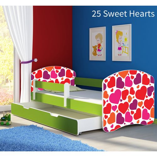 Dječji krevet ACMA s motivom, bočna zelena + ladica 180x80 cm 25-sweet-hearts slika 1