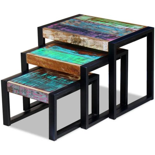 3-dijelni set uklapajućih stolića od masivnog obnovljenog drva slika 15