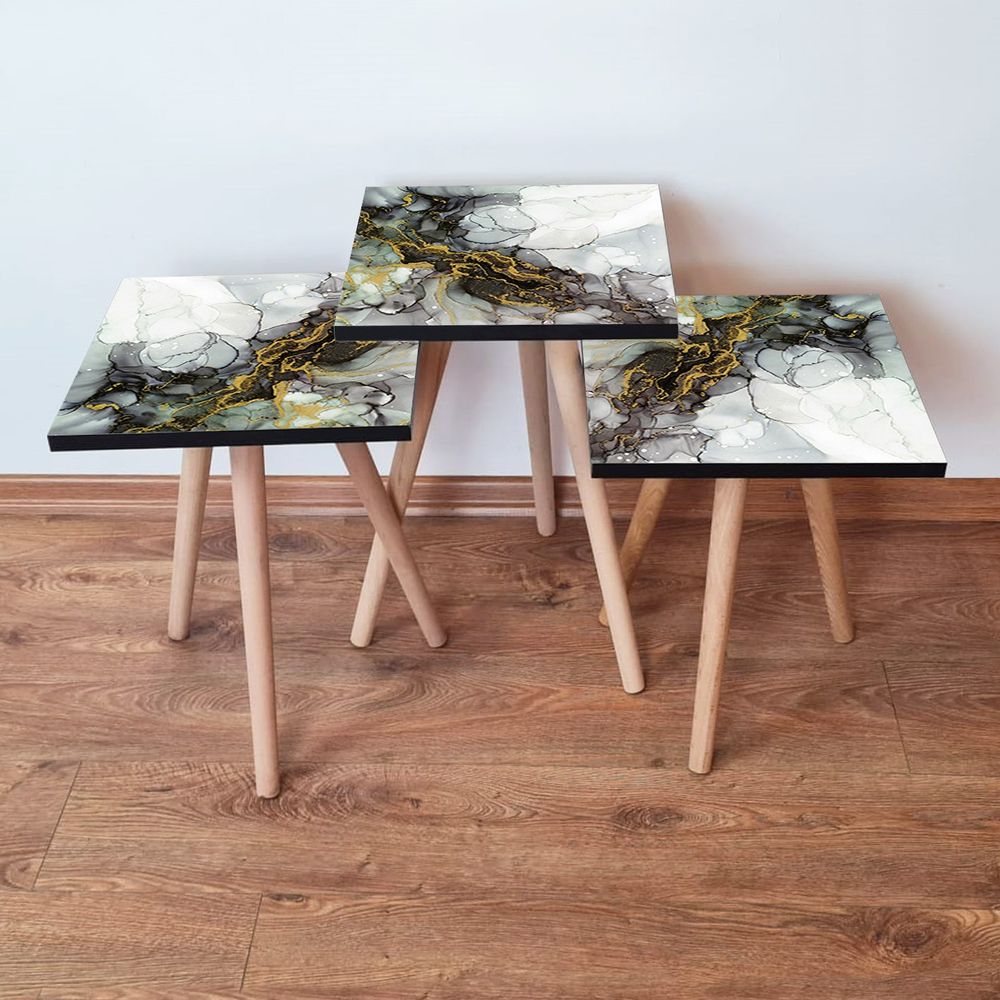 Nesting Table 3Shp233 - Set od 3 komada u bijeloj, sivoj, zlatnoj i senf boji slika 1