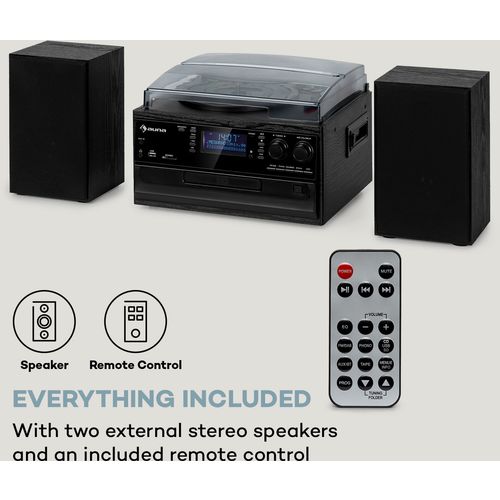Auna Oakland DAB Plus, retro stereo sustav, DAB +/- FM, BT funkcija, vinil, CD player, kasetofon. uključuje zvučnike, Crna slika 7