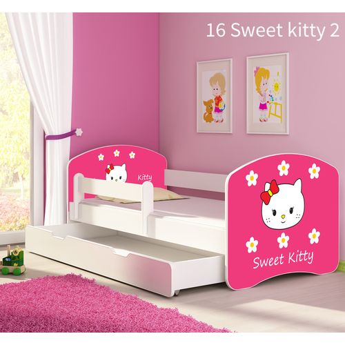 Dječji krevet ACMA s motivom, bočna bijela + ladica 140x70 cm 16-sweet-kitty-2 slika 1