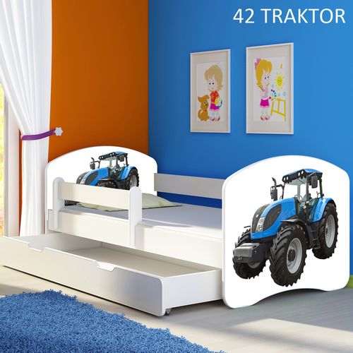 Dječji krevet ACMA s motivom, bočna bijela + ladica 160x80 cm 42-traktor slika 1