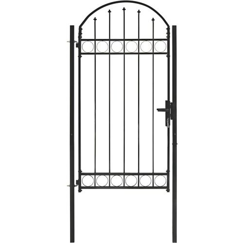 Vrata za ogradu s lučnim vrhom čelična 100 x 250 cm crna slika 1