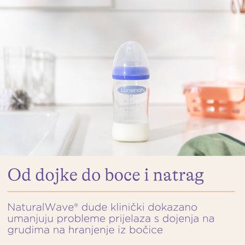 Lansinoh Staklena bočica za hranjenje s NaturalWave® dudom srednjeg protoka - 240ml slika 2