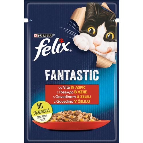 FELIX Fantastic, potpuna hrana za kućne ljubimce, za odrasle mačke, mokra hrana s govedinom u želeu, 85g slika 1